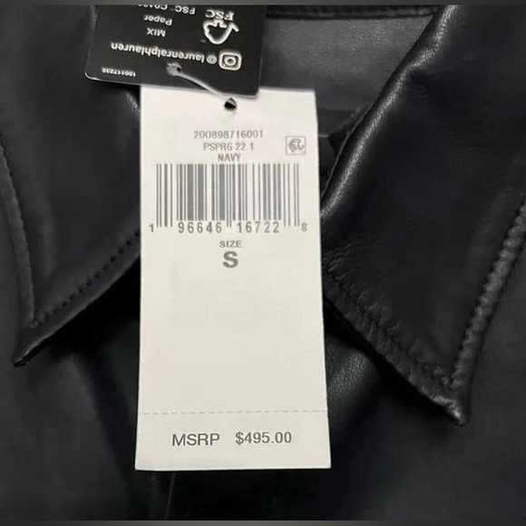 LAUREN Ralph Lauren Relaxed Fit Leather Shirt  Navy - Picture 7 of 9